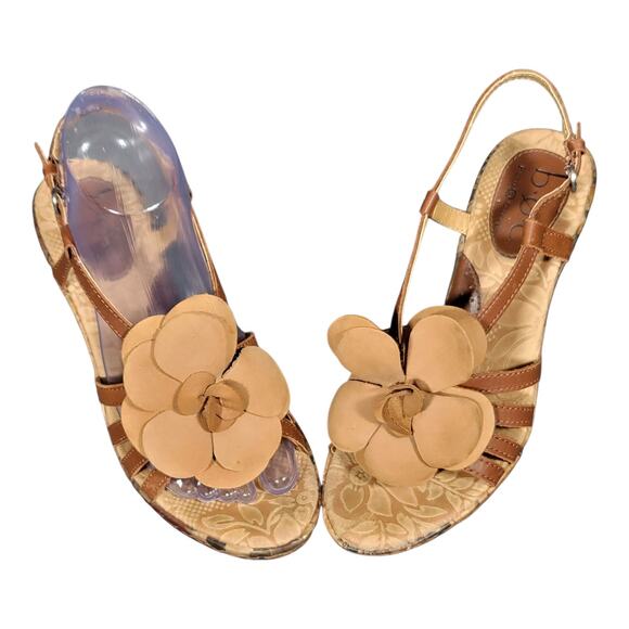 BOC Born Concept Women's Leather Floral Platform Slingback Sandals Brown Sz 7 - Picture 10 of 12